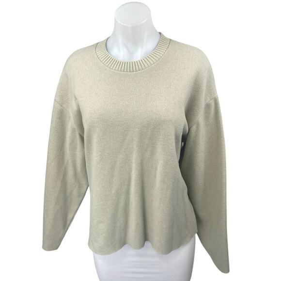 Zara Women's Cream Beige Knit Long Sleeve Crew Neck Sweatshirt Sweater Top Sz L - Picture 1 of 3